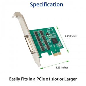 8 Port DB9 Serial RS-232 PCI-e x1 Controller Card with Low Profile Bracket - SY-PEX15067