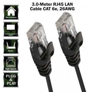 3 Meter RJ45 LAN Cable CAT 6e, 26AWG, Black Color - CL-CAB24014