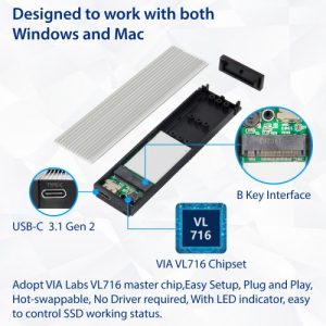 USB 3.1 Type-C 10Gbps to M.2 B-Key / SATA SSD External Drive. B-Key Form Factor in 22*42, 22*60, 22*80. - SD-ENC40144