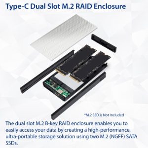 USB 3.1 Type-C to Dual M.2 B-Key SSD RAID External Drive. Support RAID 0, RAID 1, JBOD and Individual Mode - SD-ENC40145