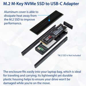 USB 3.1 Type-C 10Gbps to M.2 M-Key / NVMe / PCIe SSD External Drive. M-Key Form Factor in 22*42, 22*60, 22*80. - SD-ENC40146