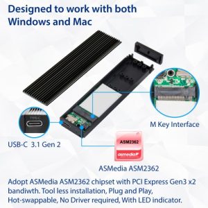 USB 3.1 Type-C 10Gbps to M.2 M-Key / NVMe / PCIe SSD External Drive. M-Key Form Factor in 22*42, 22*60, 22*80. - SD-ENC40146