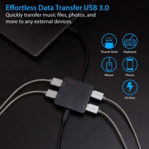 USB 3.1 Gen 1 Type-C Mini Hub -USB 3.0 Type A Hub / USB C PD Charge Port Pass Through - SD-HUB20218