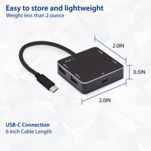 USB 3.1 Gen 1 Type-C Mini Hub -USB 3.0 Type A Hub / USB C PD Charge Port Pass Through - SD-HUB20218