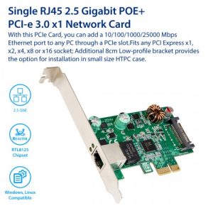 2.5 Gigabit 802.3at POE+ Ethernet PCI-e x1 Network Interface Card