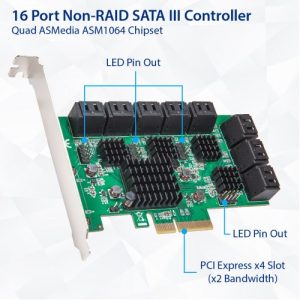 16 Port SATA III PCIe x4 (x2 Bandwidth) NON-RAID Expansion Card SD-PEX40164