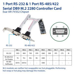 RS-232 + RS-422/485 DB9 Serial M.2 B+M Key Controller Card - SI-ADA15070