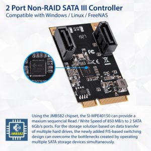 2 Port SATA III Full Height MiniPCIE Controller Card (Jmicro Chipset) - SI-MPE40150