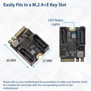 2 Ports NON-RAID SATA III 6gb/s to M.2 A+E Key 22x30 mm - SI-MPE40160