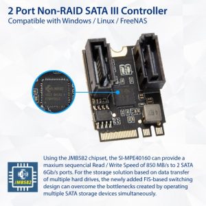 2 Ports NON-RAID SATA III 6gb/s to M.2 A+E Key 22x30 mm - SI-MPE40160