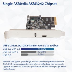 USB-C 3.2 Gen 2x2 + 20W QC Port PCI-e Gen 3 x4 Expansion Card