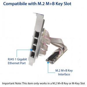 4 Ports Gigabit M.2 M+B Key Ethernet Card