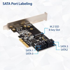 4 port Non-RAID SATA III 6Gbp/s and M.2 B Key 2242 PCI-e x4 Controller Card - SI-PEX40138