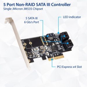 5 port Non-RAID SATA III 6Gbp/s PCI-e x4 Controller Card - SI-PEX40139