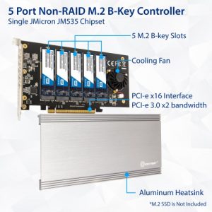 5 Slot M.2 B-key SATA Base PCI-e 3.0 x2 Bandwidth Controller Card Require x16 Slot - SI-PEX40142