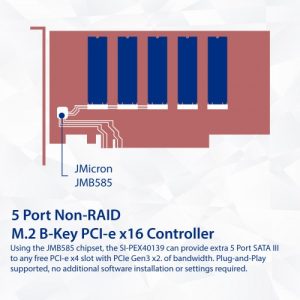 5 Slot M.2 B-key SATA Base PCI-e 3.0 x2 Bandwidth Controller Card Require x16 Slot - SI-PEX40142