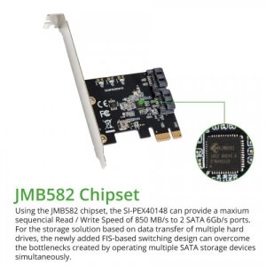 2 Port SATA III PCI-e 3.0 x1 Controller Card (Jmicro Chipset) - SI-PEX40148