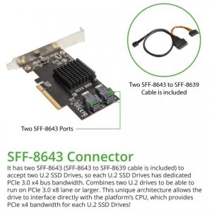 U.2 Ports to PCIe 3.0 x8 Bifurcation Riser Controller - Support Non-BiFurcation Motherboard - SI-PEX40151