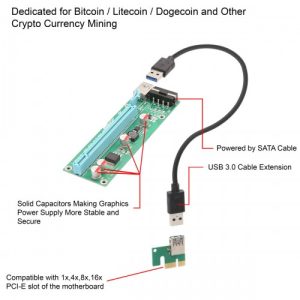 PCI-E x1 to Powered x16 Riser Adapter Card USB 3.0 Extension Cable - SI-PEX60017