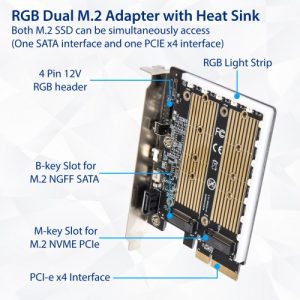 M.2 M-key and M.2 B-key SSD RGB Adapter Card with Heatsink 12V ARGB PIN - SI-RGB40143