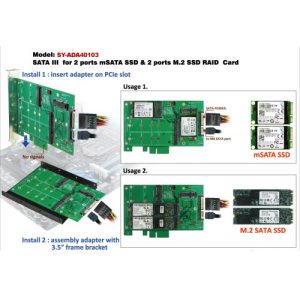 3.5" SATA III to m.2 / mSATA SSD RAID Adapter - SY-ADA40103