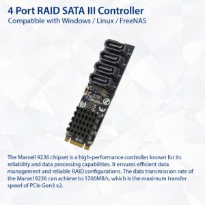 4 port RAID SATA III 6Gbp/s to M.2 B+M Key Adapter PCI-e 3.0 x2 bandwith