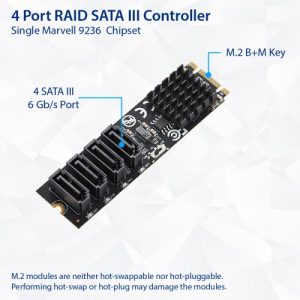 4 port RAID SATA III 6Gbp/s to M.2 B+M Key Adapter PCI-e 3.0 x2 bandwith