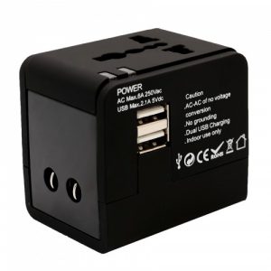 Universal Travel Adapter, International Plug (US / UK / EU / AU) with 2-Port USB Type-A Charging Port, Input: AC100-250V - SY-ADA60013