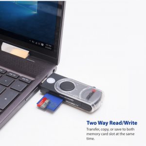 Pocket Size USB 3.0 SD Memory CARD READER - Read/Write up to 2 Memory Card at the same time. - SY-CRD20220