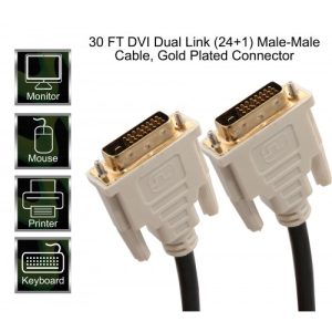 30 ft DVI Dual Link Male to Male Cable Gold Plated Connector - SY-DVID-MM30