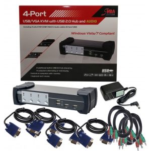 4 Port VGA KVM Switch with USB 2.0, Speaker, Microphone, Printer and Thumb Drive Support - SY-KVM20107