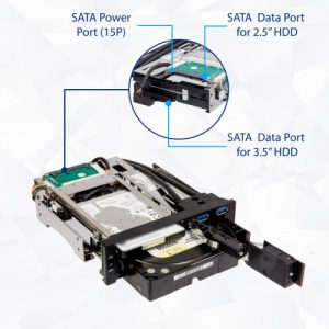 5.25" Bay Drive Tray Less Security Lock Mobile Rack for 3.5" and 2.5" SATA III HDD with extra 2 port USB 3.0 - SY-MRA55007