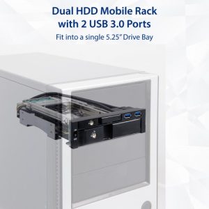 5.25" Bay Drive Tray Less Security Lock Mobile Rack for 3.5" and 2.5" SATA III HDD with extra 2 port USB 3.0 - SY-MRA55007