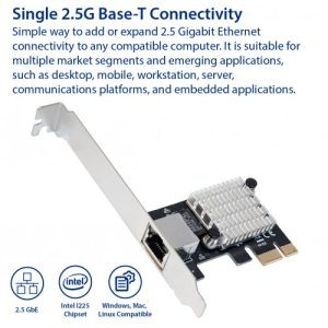 Single Port 2.5 Gigabit Ethernet PCI-e x1 Controller Card NIC