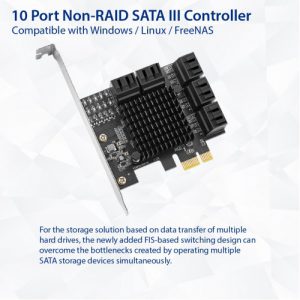 10 Port SATA III to PCIe 3.0 x1 NON-RAID Expansion Card