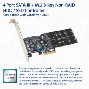 2 M.2 B Key and 2 Port SATA III PCIe 3.0 x4 NON-RAID Expansion Card - SY-PEX50123